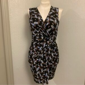 NWT M JB by Julie Brown Black Ruched Sheath Dress Sleeveless Feathers Blue NEW
